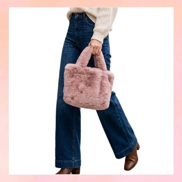 Expressions NYC Handbags - Expressions NYC Mauve Pink Faux Fur Top Handle Mini Bag NWT